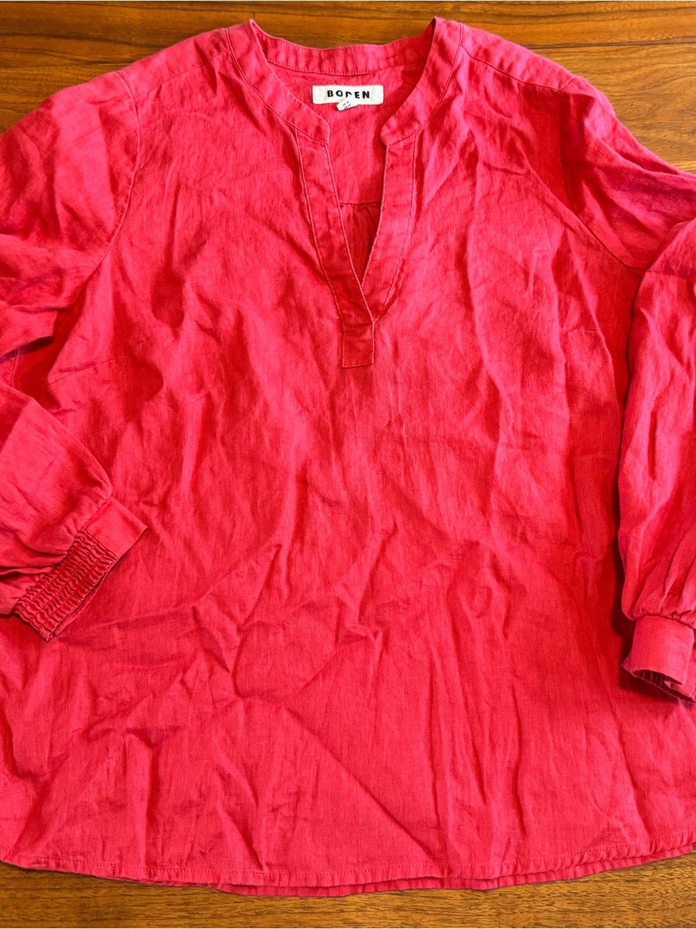 Boden Vintage Wash 100% Linen Blouse Tunic in EUC Sz 12 Watermelon Pinky Red